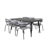 Jídelní stůl Dipp - 180*90cm - Černá dýha / celé černé nohy - Křeslo Arrow - Černé nohy - Grey Velvet 6