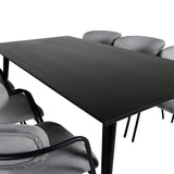 Jídelní stůl Dipp - 180*90cm - Černá dýha / celé černé nohy - Křeslo Arrow - Černé nohy - Grey Velvet 6