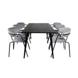 Jídelní stůl Dipp - 180*90cm - Černá dýha / celé černé nohy - Křeslo Arrow - Černé nohy - Grey Velvet 6