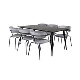 Jídelní stůl Dipp - 180*90cm - Černá dýha / celé černé nohy - Křeslo Arrow - Černé nohy - Grey Velvet 6