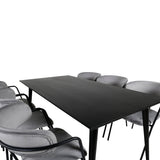 Jídelní stůl Dipp - 180*90cm - Černá dýha / celé černé nohy - Křeslo Arrow - Černé nohy - Grey Velvet 6