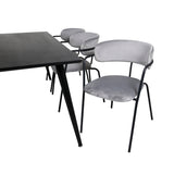 Jídelní stůl Dipp - 180*90cm - Černá dýha / celé černé nohy - Křeslo Arrow - Černé nohy - Grey Velvet 6