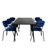 Jídelní stůl Dipp - 180*90cm - Černá dýha / celé černé nohy - Křeslo Arrow - Černé nohy - Blue Velvet 6