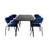 Jídelní stůl Dipp - 180*90cm - Černá dýha / celé černé nohy - Křeslo Arrow - Černé nohy - Blue Velvet 6