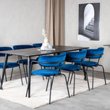 Jídelní stůl Dipp - 180*90cm - Černá dýha / celé černé nohy - Křeslo Arrow - Černé nohy - Blue Velvet 6