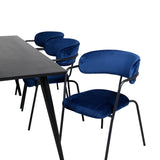 Jídelní stůl Dipp - 180*90cm - Černá dýha / celé černé nohy - Křeslo Arrow - Černé nohy - Blue Velvet 6