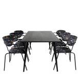 Jídelní stůl Dipp - 180*90cm - Černá dýha / celé černé nohy - Křeslo Arrow - Černé nohy - Černá květina s potiskem Látka 6