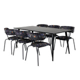 Jídelní stůl Dipp - 180*90cm - Černá dýha / celé černé nohy - Křeslo Arrow - Černé nohy - Černá květina s potiskem Látka 6