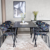 Jídelní stůl Dipp - 180*90cm - Černá dýha / celé černé nohy - Křeslo Arrow - Černé nohy - Černá květina s potiskem Látka 6