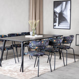 Jídelní stůl Dipp - 180*90cm - Černá dýha / celé černé nohy - Křeslo Arrow - Černé nohy - Černá květina s potiskem Látka 6
