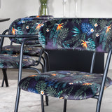 Jídelní stůl Dipp - 180*90cm - Černá dýha / celé černé nohy - Křeslo Arrow - Černé nohy - Černá květina s potiskem Látka 6