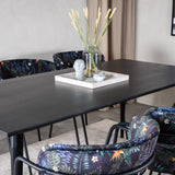 Jídelní stůl Dipp - 180*90cm - Černá dýha / celé černé nohy - Křeslo Arrow - Černé nohy - Černá květina s potiskem Látka 6