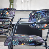 Jídelní stůl Dipp - 180*90cm - Černá dýha / celé černé nohy - Křeslo Arrow - Černé nohy - Černá květina s potiskem Látka 6