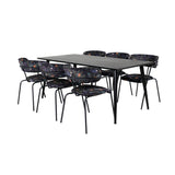 Jídelní stůl Dipp - 180*90cm - Černá dýha / celé černé nohy - Křeslo Arrow - Černé nohy - Černá květina s potiskem Látka 6