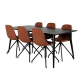 Jídelní stůl Dipp - 180*90cm - Černá dýha / celé černé nohy - Jídelní židle Polar s funkcí Spin - černá Nohy - Hnědá PU - Bílé stehy 6