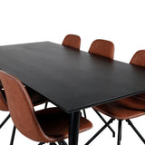 Jídelní stůl Dipp - 180*90cm - Černá dýha / celé černé nohy - Jídelní židle Polar s funkcí Spin - černá Nohy - Hnědá PU - Bílé stehy 6