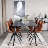 Jídelní stůl Dipp - 180*90cm - Černá dýha / celé černé nohy - Jídelní židle Polar s funkcí Spin - černá Nohy - Hnědá PU - Bílé stehy 6