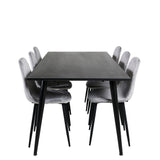 Jídelní stůl Dipp - 180*90cm - Černá dýha / celé černé nohy - Jídelní židle Polar Diamond - Černé nohy - Grey Velvet 6