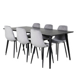 Jídelní stůl Dipp - 180*90cm - Černá dýha / celé černé nohy - Jídelní židle Polar Diamond - Černé nohy - Grey Velvet 6