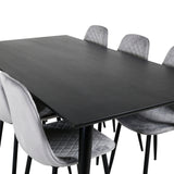 Jídelní stůl Dipp - 180*90cm - Černá dýha / celé černé nohy - Jídelní židle Polar Diamond - Černé nohy - Grey Velvet 6