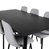 Jídelní stůl Dipp - 180*90cm - Černá dýha / celé černé nohy - Jídelní židle Polar Diamond - Černé nohy - Šedá látka 6