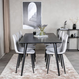 Jídelní stůl Dipp - 180*90cm - Černá dýha / celé černé nohy - Jídelní židle Polar Diamond - Černé nohy - Šedá látka 6