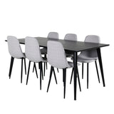 Jídelní stůl Dipp - 180*90cm - Černá dýha / celé černé nohy - Jídelní židle Polar Diamond - Černé nohy - Šedá látka 6