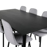 Jídelní stůl Dipp - 180*90cm - Černá dýha / celé černé nohy - Jídelní židle Polar Diamond - Černé nohy - Šedá látka 6