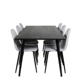 Jídelní stůl Dipp - 180*90cm - Černá dýha / celé černé nohy - Jídelní židle Polar - Černé nohy - Světle šedá látka 6