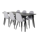 Jídelní stůl Dipp - 180*90cm - Černá dýha / celé černé nohy - Jídelní židle Polar - Černé nohy - Světle šedá látka 6