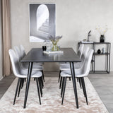 Jídelní stůl Dipp - 180*90cm - Černá dýha / celé černé nohy - Jídelní židle Polar - Černé nohy - Světle šedá látka 6