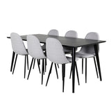 Jídelní stůl Dipp - 180*90cm - Černá dýha / celé černé nohy - Jídelní židle Polar - Černé nohy - Světle šedá látka 6