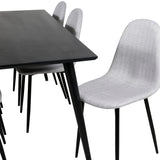 Jídelní stůl Dipp - 180*90cm - Černá dýha / celé černé nohy - Jídelní židle Polar - Černé nohy - Světle šedá látka 6