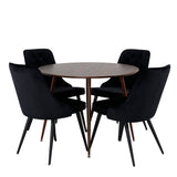 Plaza Kulatý stůl 100 cm - Ořechová deska - Ořechové nohy+Jídelní židle Velvet Deluxe