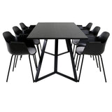 Jídelní stůl Marina - černá deska / černé nohy - pohodlná plastová jídelní židle - černé nohy - černý plast 6