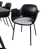 Jídelní stůl Marina - černá deska / černé nohy - pohodlná plastová jídelní židle - černé nohy - černý plast 6