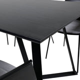 Jídelní stůl Marina - černá deska / černé nohy - pohodlná plastová jídelní židle - černé nohy - černý plast 6