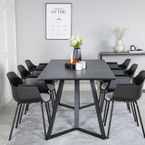 Jídelní stůl Marina - černá deska / černé nohy - pohodlná plastová jídelní židle - černé nohy - černý plast 6