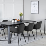Jídelní stůl Marina - černá deska / černé nohy - pohodlná plastová jídelní židle - černé nohy - černý plast 6