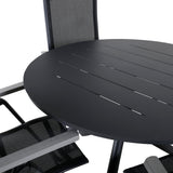 Jídelní stůl Alma - Black Alu - ø120cm+Albany Light 5-pos - černá / Černá textilie a šedý teak_4