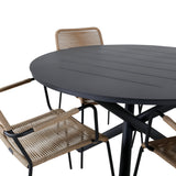 Jídelní stůl Alma - Black Alu - ø120cm+Lindos - Křeslo - Black Alu / Latte Rope_4