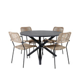 Jídelní stůl Alma - Black Alu - ø120cm+Lindos - Křeslo - Black Alu / Latte Rope_4