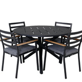 Jídelní stůl Alma - Black Alu - ø120cm+Brasilia Karmstol (stapelbar) - Svart Alu / Teak_4