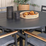 Jídelní stůl Alma - Black Alu - ø120cm+Brasilia Karmstol (stapelbar) - Svart Alu / Teak_4