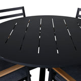 Jídelní stůl Alma - Black Alu - ø120cm+Brasilia Karmstol (stapelbar) - Svart Alu / Teak_4