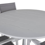 Jídelní stůl Alma - Bílá Alu - ø120cm + stohovací židle Copacabana - Bílá/Šedá_4