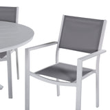 Jídelní stůl Alma - Bílá Alu - ø120cm + stohovací židle Copacabana - Bílá/Šedá_4