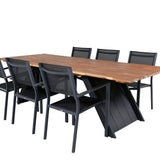Jídelní stůl Doory - černá ocel / akátová deska v teakovém vzhledu - 250*100 cm + stohovací židle Copacabana - Black/Black_6