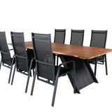 Jídelní stůl Doory - černá ocel / akátová deska v teakovém vzhledu - 250*100 cm + křeslo Copacabana - Black/Black_6