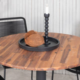 Dětská postýlka Jídelní stůl - Černá ocel / Akácie (teaklook) - ø100 cm + stohovací židle Lindos - Černá Alu / Černé lano_4